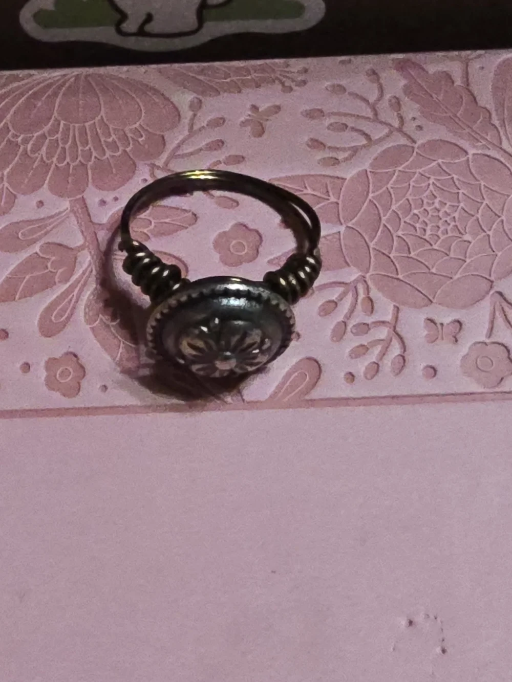 Hand Made Vintage-Style Floral Medallion Button Ring in Silver and Bronze Copper